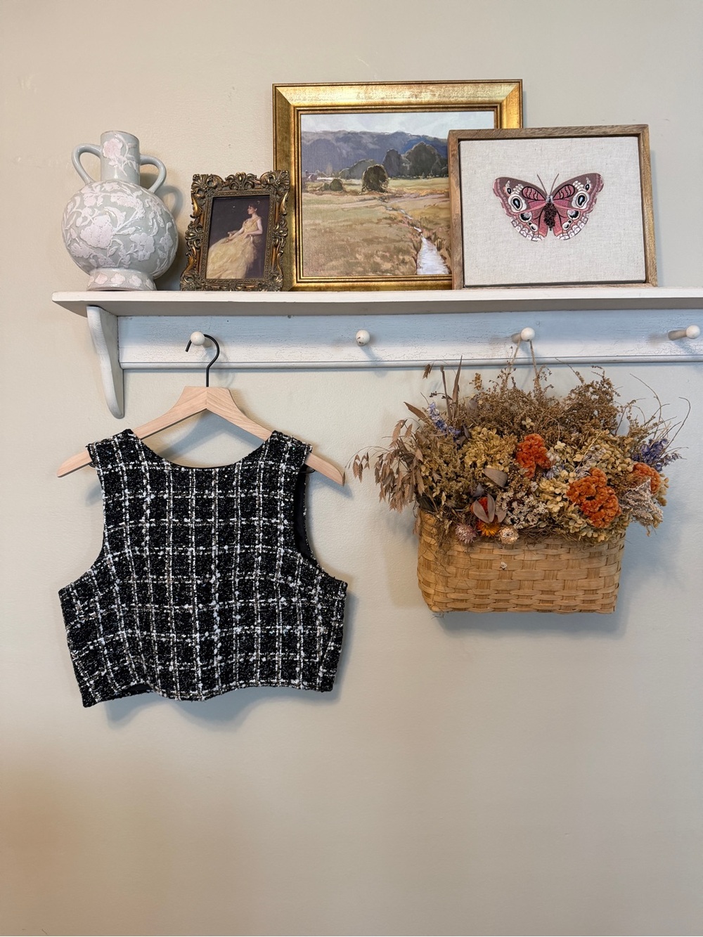 Cropped Black & White Tweed Vest